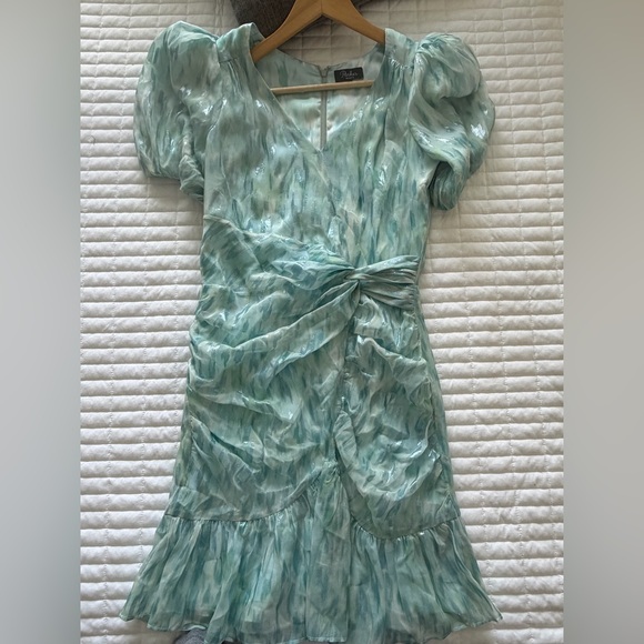 Parker Mermaid Silk Light Blue Ruched Mini Dress - Picture 4 of 6